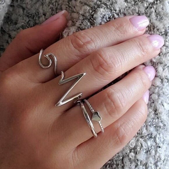 Heartbeat Ring, Sterling Silver Ring, Simple Women Ring, Tarnish Free, - Picture 2 of 7